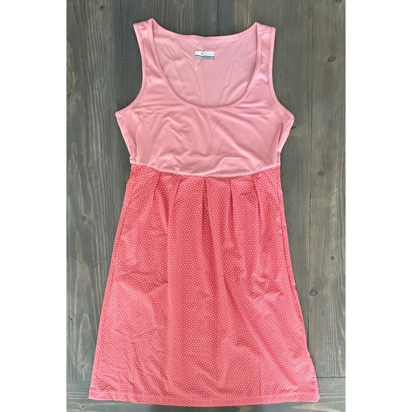 Columbia Womens Dress Omni Shade Tank S Pink Polkadot Outdoor Hiking Quick Dry - Picture 1 of 8